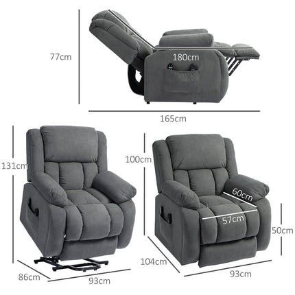 Scaun TV cu functie de masaj si incalzire, ridicator electric, telecomanda, buzunare laterale, gri