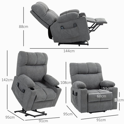 Lounger with standing aid, massage and height adjustment