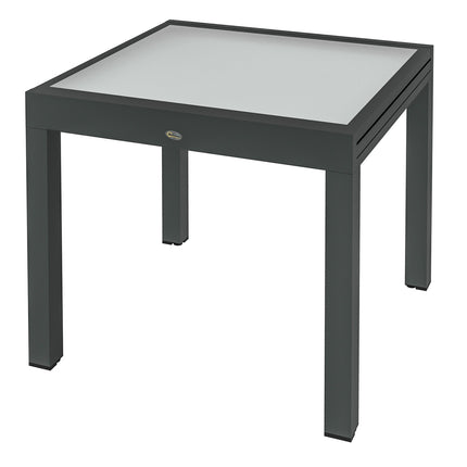 Masa extensibila de Jardin Grande in talie Dimensiuni: 160L x 80W x 75H cm Blat din aluminiu gri inchis din sticla securizata transparenta