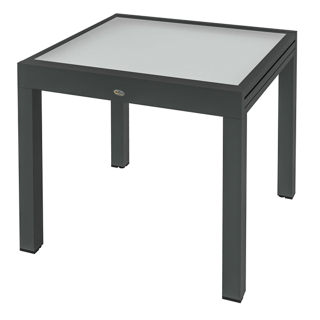 Masa extensibila de Jardin Grande in talie Dimensiuni: 160L x 80W x 75H cm Blat din aluminiu gri inchis din sticla securizata transparenta