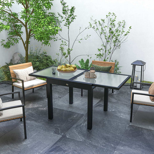 Masa extensibila de Jardin Grande in talie Dimensiuni: 160L x 80W x 75H cm Blat din aluminiu gri inchis din sticla securizata transparenta