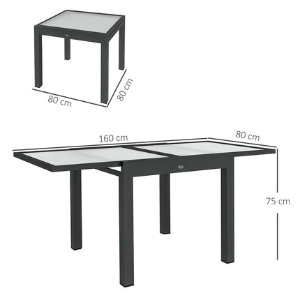 Masa extensibila de Jardin Grande in talie Dimensiuni: 160L x 80W x 75H cm Blat din aluminiu gri inchis din sticla securizata transparenta