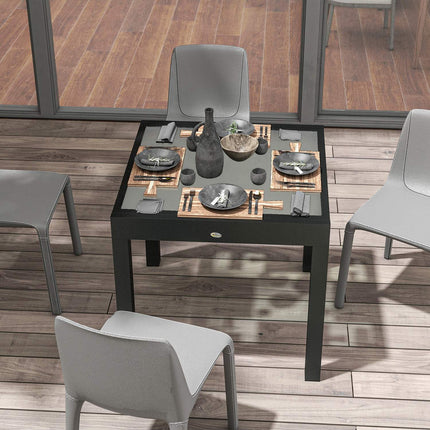 Masa extensibila de Jardin Grande in talie Dimensiuni: 160L x 80W x 75H cm Blat din aluminiu gri inchis din sticla securizata transparenta
