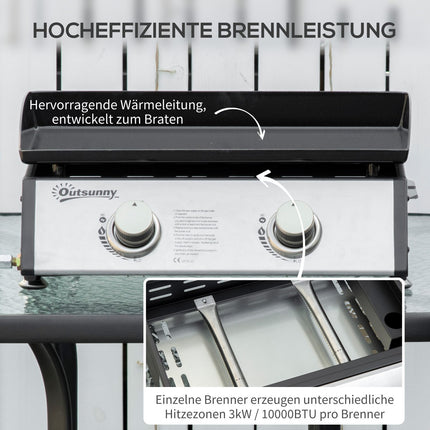 Gas grill for table - 2 burners, stainless steel, non-stick