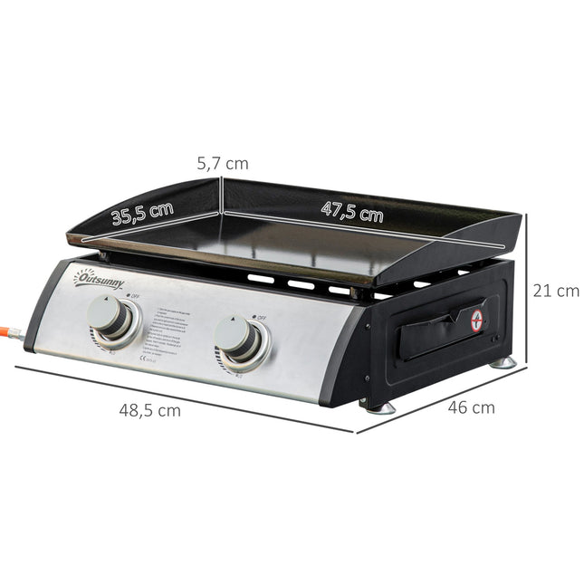 Gas grill for table - 2 burners, stainless steel, non-stick
