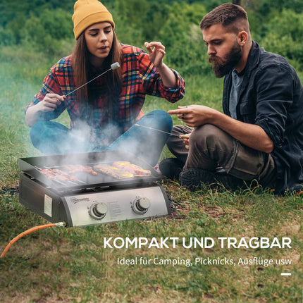 Gas grill for table - 2 burners, stainless steel, non-stick