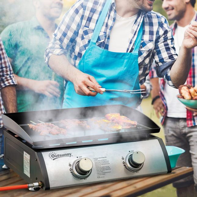 Gas grill for table - 2 burners, stainless steel, non-stick