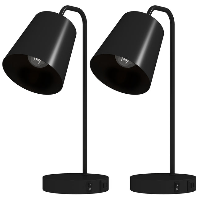 Set de 2 lămpi de masă, oțel negru, USB-A/USB-C, E27