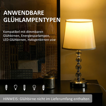 LED table lamp, crystal, USB rechargeable, Silver, E27 socket