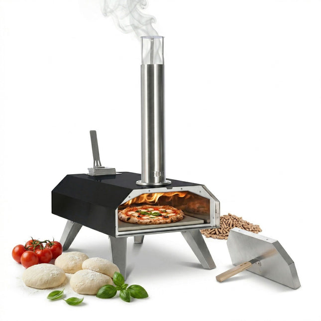 Cuptor de pizza cu peleți, de masă, cu piatră, negru/argintiu