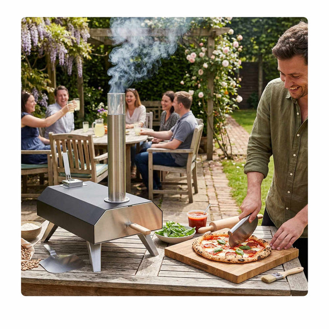 Cuptor de pizza cu peleți, de masă, cu piatră, negru/argintiu