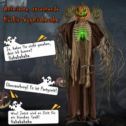 Talking Ghost Pumpkin Animatronic with Glowing Ribs, Moving Head, 6 Feet