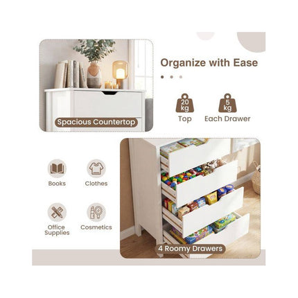 Tall 4-Drawer Storage Dresser with Anti-Tipping Kits, White, 60 x 40 x 95 cm