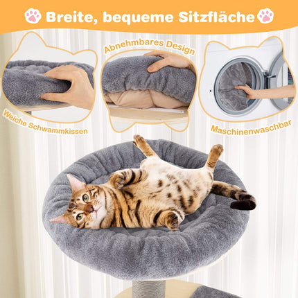 Ansamblu înalt pentru pisici cu design pe mai multe niveluri și platformă moale, gri