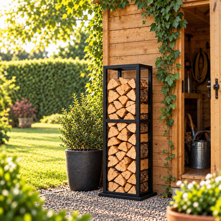 Tall Firewood Rack with Base Plate, 120 cm, Black Steel, Max. 80 kg