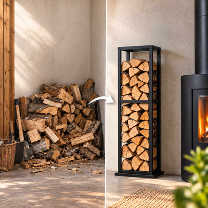 Tall Firewood Rack with Base Plate, 120 cm, Black Steel, Max. 80 kg