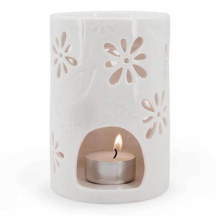 Lampă de aromă cu lumină de ceai, ceramică albă, parfum de casă