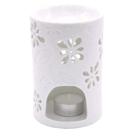 Lampă de aromă cu lumină de ceai, ceramică albă, parfum de casă