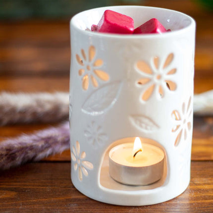 Lampă de aromă cu lumină de ceai, ceramică albă, parfum de casă