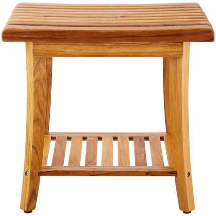 Teak Shower Bench with Shelf, Non-Slip Pads, 400 lb