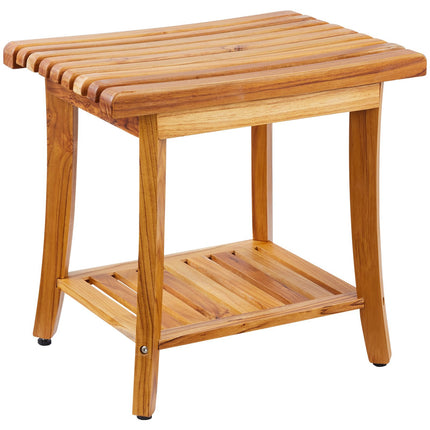 Teak Shower Bench with Shelf, Non-Slip Pads, 400 lb
