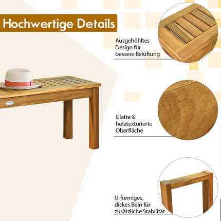 Bancă de exterior din lemn de tec, 132x34x43,5 cm, capacitate 320 kg