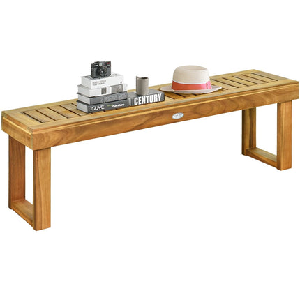 Bancă de exterior din lemn de tec, 132x34x43,5 cm, capacitate 320 kg