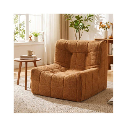 Teddy Plush Floor Sofa Beanbag with One-Piece Foam, Brown, Max 150 kg