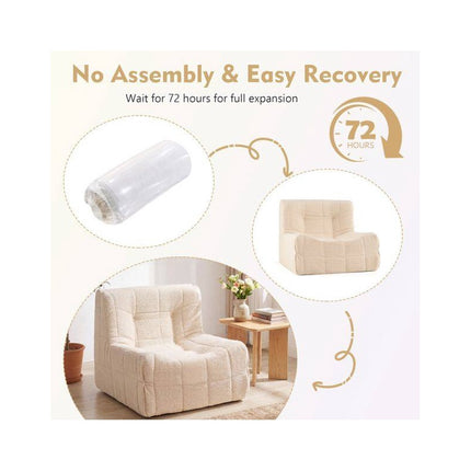Teddy Plush Floor Sofa Beanbag with One-Piece Foam, White, Max 150 kg