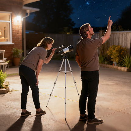 Telescop cu obiectiv de 70 mm, trepied reglabil, argintiu