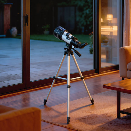 Telescop cu obiectiv de 70 mm, trepied reglabil, argintiu