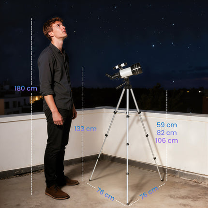 Telescop cu obiectiv de 70 mm, trepied reglabil, argintiu