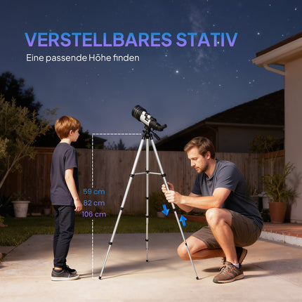 Telescop cu obiectiv de 70 mm, trepied reglabil, argintiu