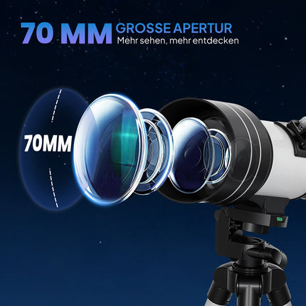 Telescop cu obiectiv de 70 mm, trepied reglabil, argintiu