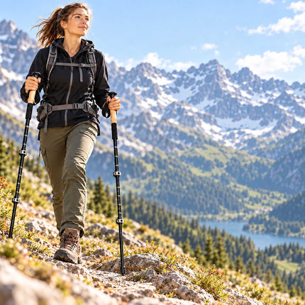 Telescopic Hiking Poles Set of 2 with Accessories and Bag, 100-135 cm