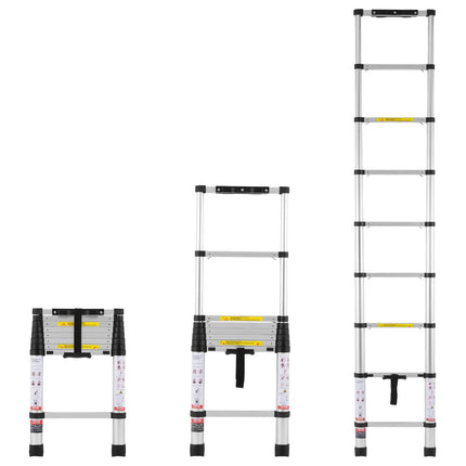 Telescoping Ladder, 8.5 ft, Aluminum, 375 lb Capacity, Non-Slip Feet