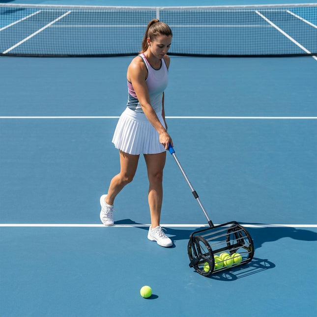 Rolă pentru recuperarea mingii de tenis, mâner telescopic metalic