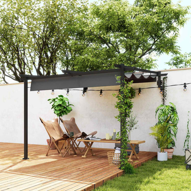 Terasa pergola acoperis aprox. Acoperiș terasă 3x3m, foișor de grădină din aluminiu, fixare pe perete, foișor de grădină cu acoperiș reglabil, protecție solară pentru terasă și grădină, gri închis