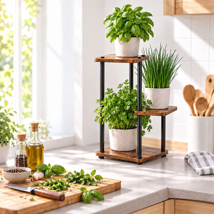 Tiered Plant Stand with 3 Square Shelves, Iron and MDF – 78 cm, Dark Brown