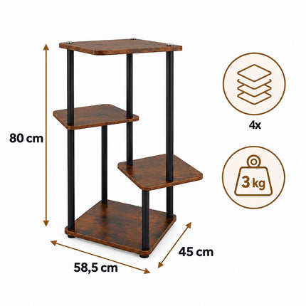 Tiered Plant Stand with 4 Square Shelves, Iron and MDF – 80 cm, Dark Brown