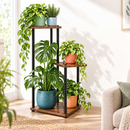 Tiered Plant Stand with 5 Square Shelves, Iron and MDF – 106 cm, Dark Brown