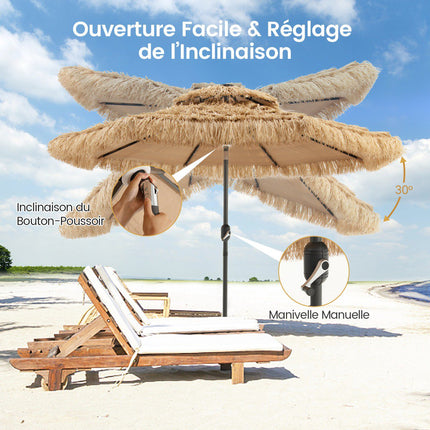 Umbrelă de terasă Tiki 270 cm, LED solar, înclinabilă