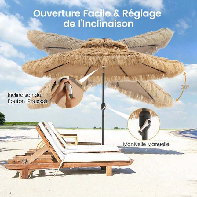 Umbrelă de terasă Tiki 270 cm, LED solar, înclinabilă