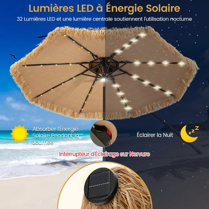 Umbrelă de terasă Tiki 270 cm, LED solar, înclinabilă