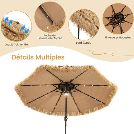 Umbrelă de terasă Tiki 270 cm, LED solar, înclinabilă