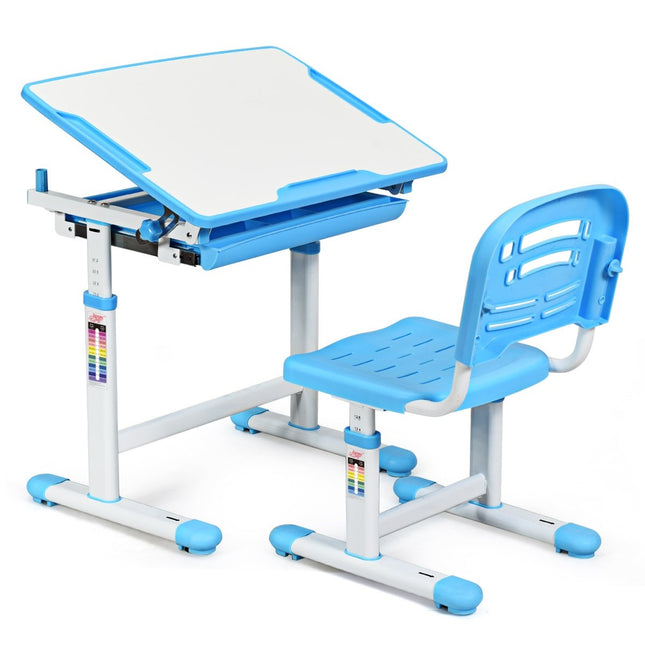 Tiltable children's desk, youth desk, blue