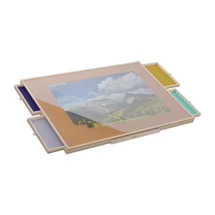 Tilting puzzle board with 4 compartments