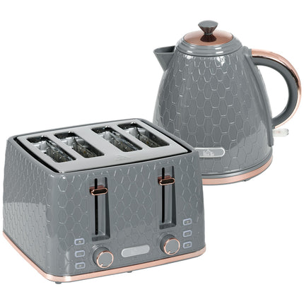 Set prăjitor de pâine și fierbător, 1,7 l, 4 felii, plastic gri