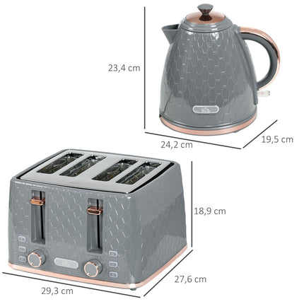 Set prăjitor de pâine și fierbător, 1,7 l, 4 felii, plastic gri