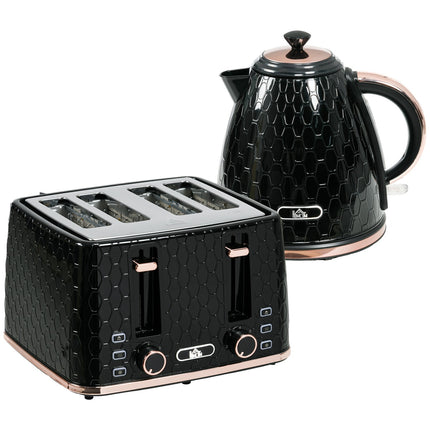 Set prăjitor de pâine și fierbător, negru, 1,7 l, capacitate 4 felii